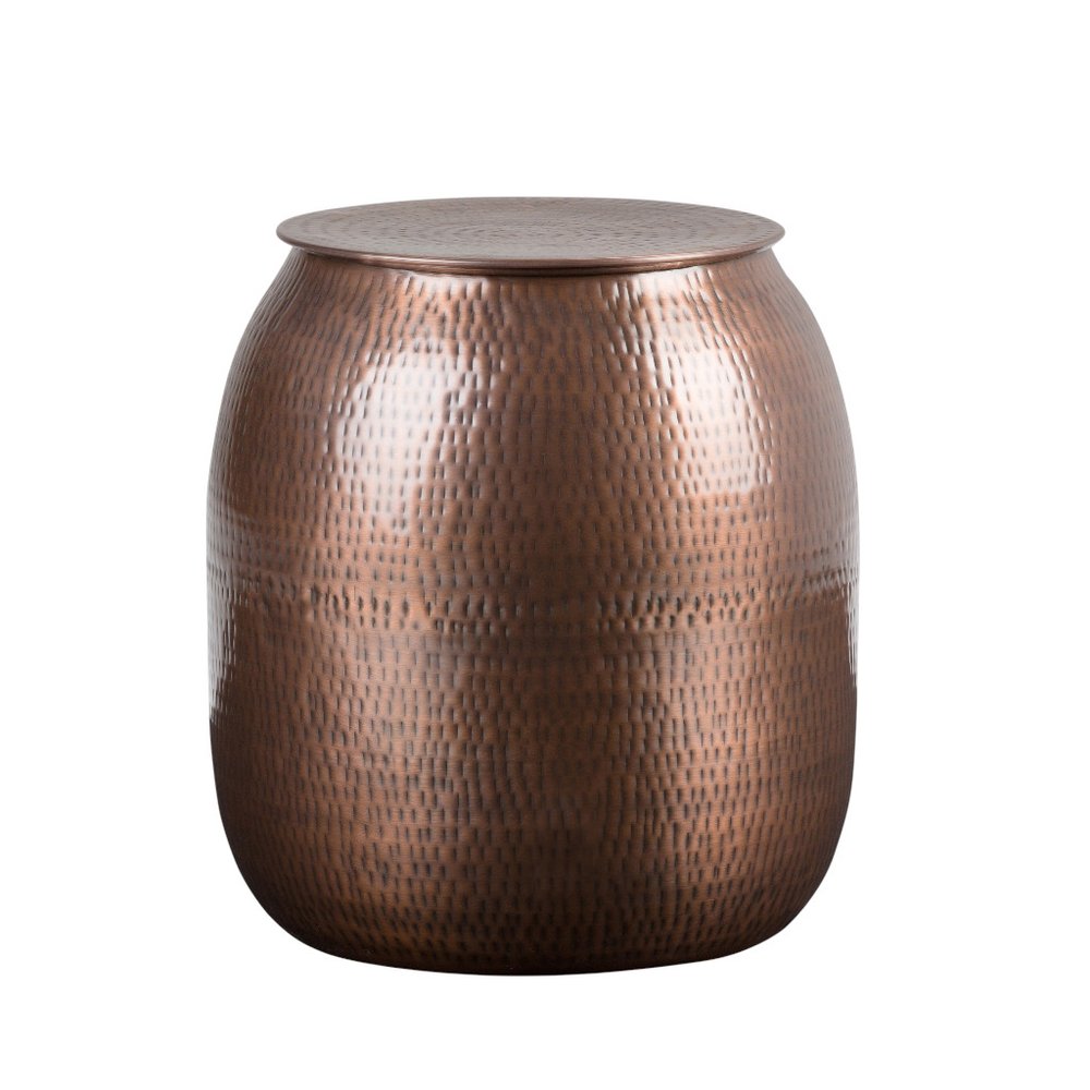 Copper Distressed Iron Round Drum End Table - 21-inch