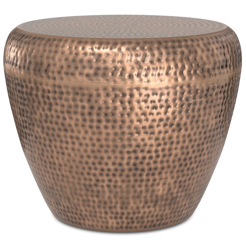 Copper Distressed Iron Round Drum End Table - 18-inch