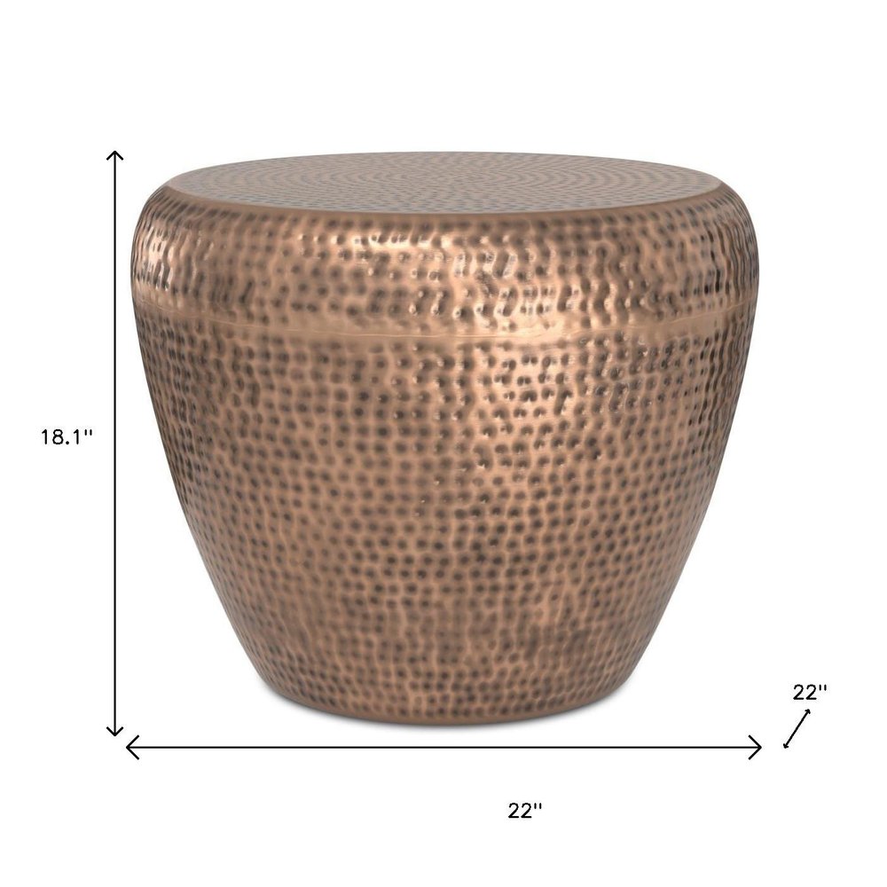 Copper Distressed Iron Round Drum End Table - 18-inch