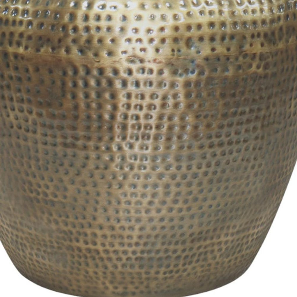 Antiqued Gold Distressed Iron Round Drum End Table - 18-inch