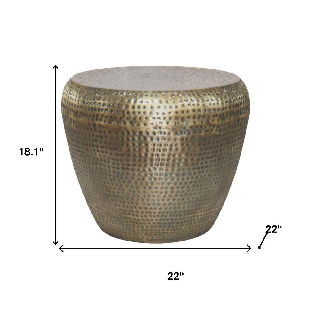 Antiqued Gold Distressed Iron Round Drum End Table - 18-inch