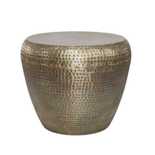 Antiqued Gold Distressed Iron Round Drum End Table - 18-inch
