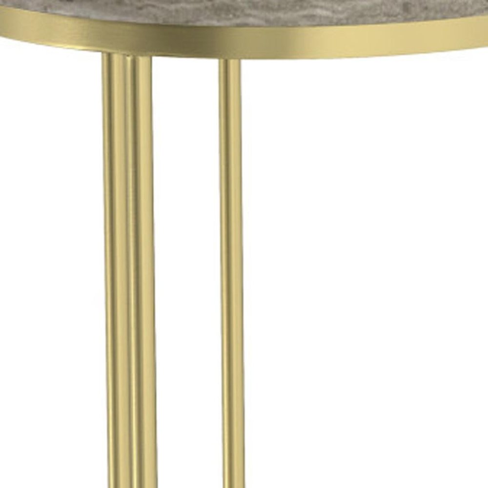 Set of Two Gray Stone and Gold Marble and Iron Round Nested Tables
