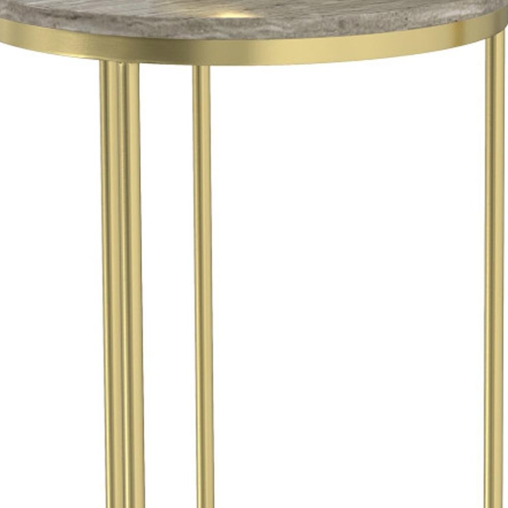 Set of Two Gray Stone and Gold Marble and Iron Round Nested Tables