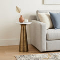 Gray White and Antiqued Brass Distressed Marble and Iron Round Pedestal End Table and Trunk Storage
