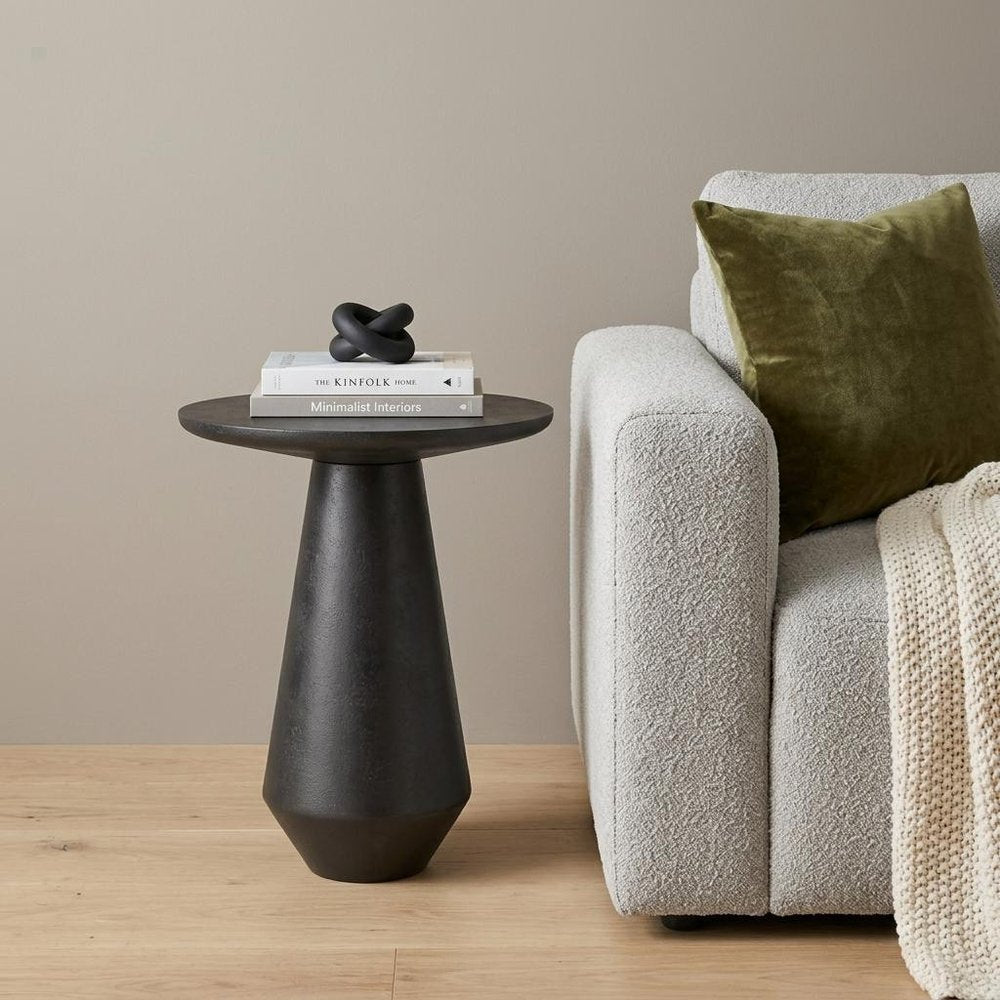 Graphite Distressed Aluminum Round Pedestal End Table - 19-inch