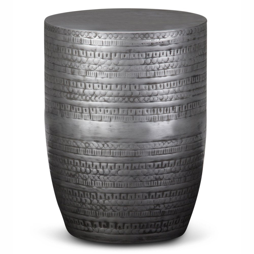 Silver Distressed Iron Round Drum End Table - 20-inch