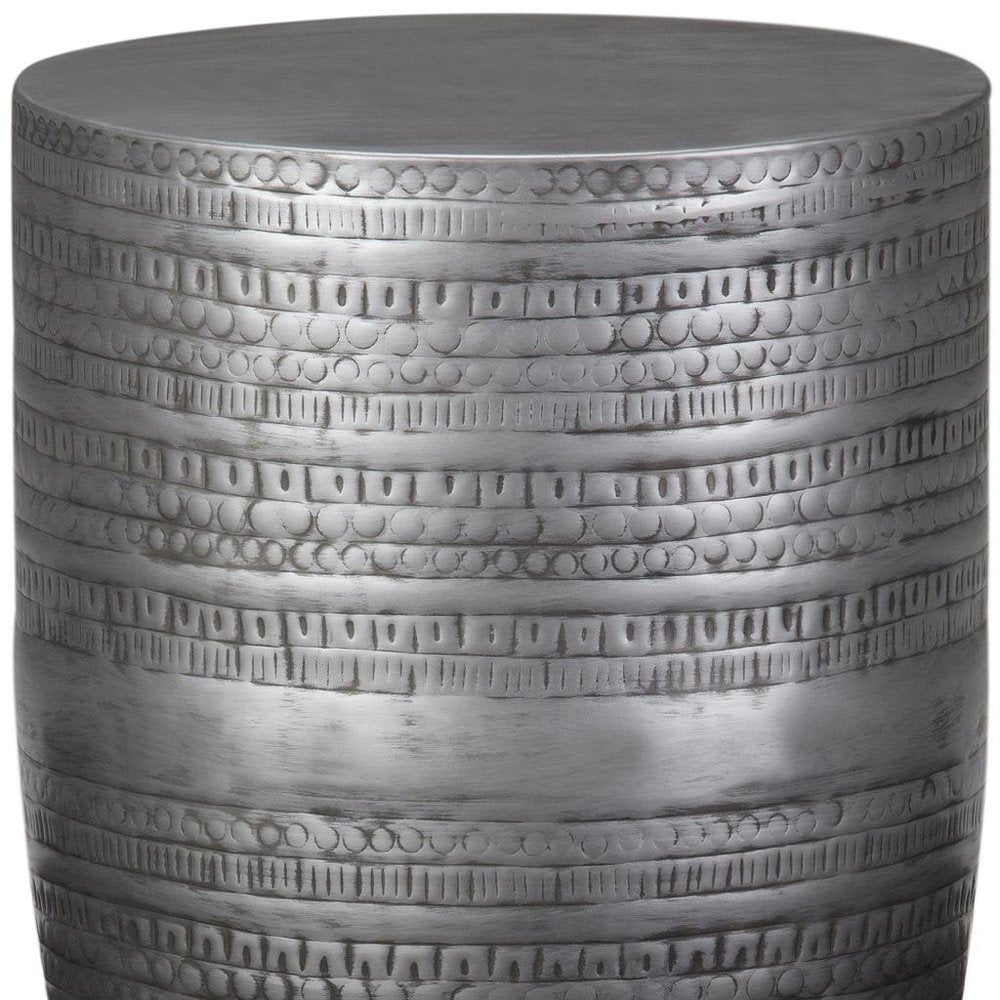 Silver Distressed Iron Round Drum End Table - 20-inch