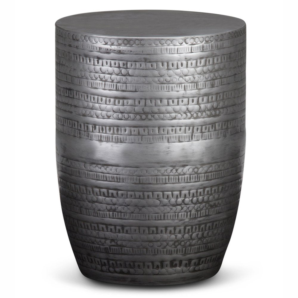 Silver Distressed Iron Round Drum End Table - 20-inch