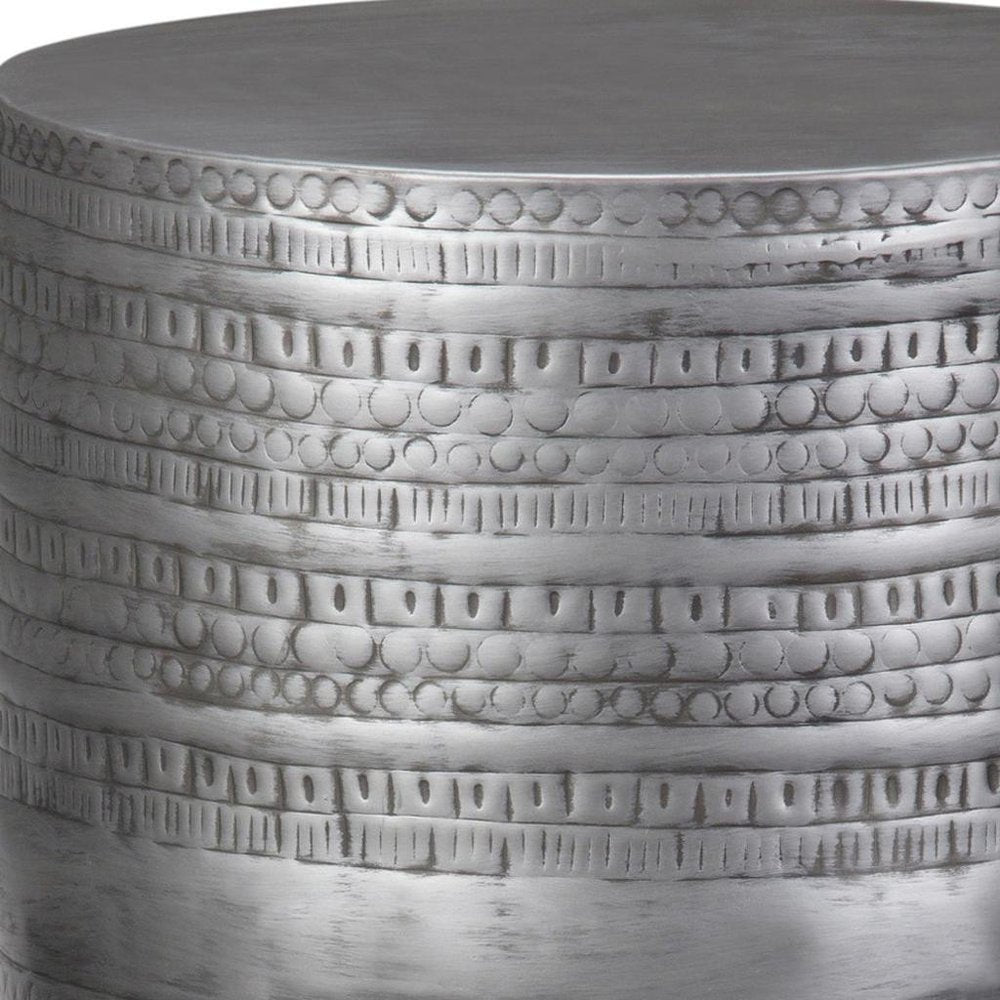 Silver Distressed Iron Round Drum End Table - 20-inch