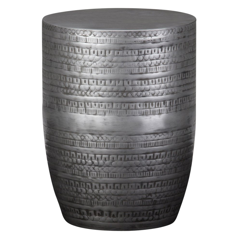 Silver Distressed Iron Round Drum End Table - 20-inch