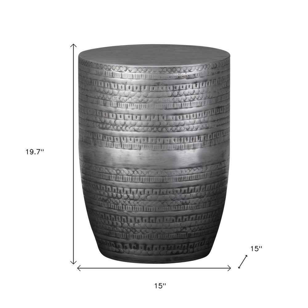 Silver Distressed Iron Round Drum End Table - 20-inch