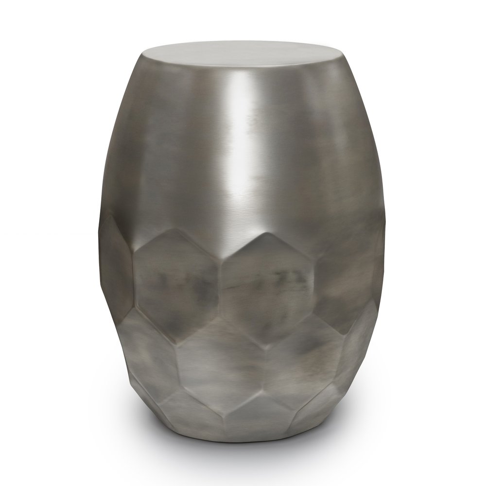 Silver Distressed Iron Round Drum End Table - 20-inch
