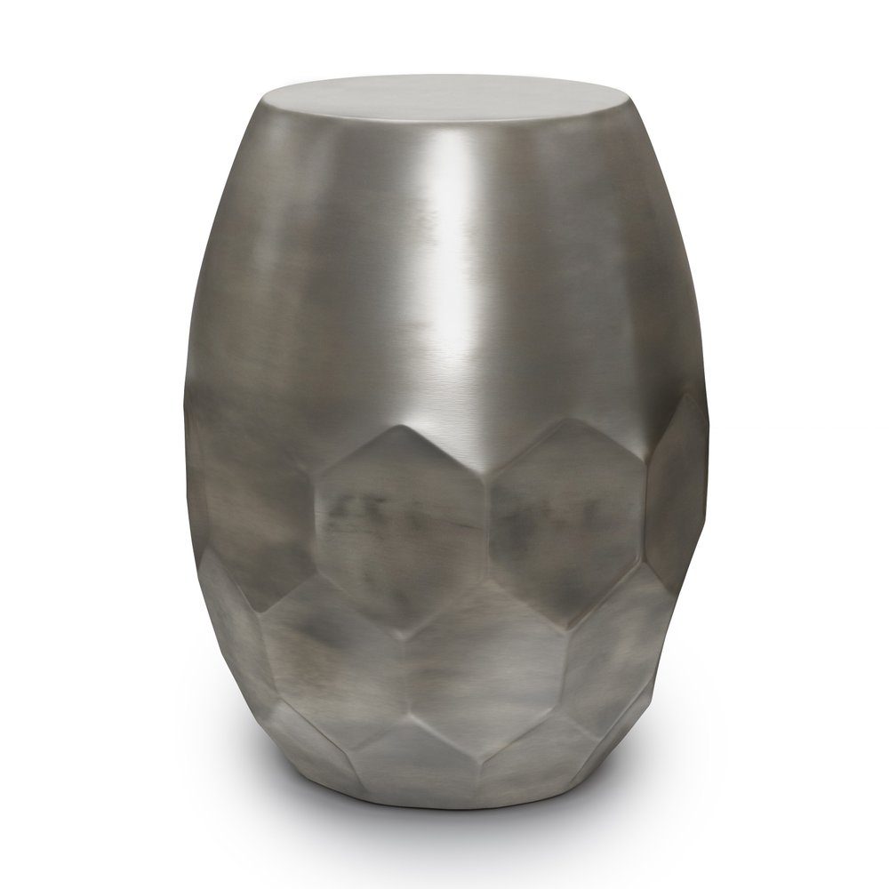 Silver Distressed Iron Round Drum End Table - 20-inch