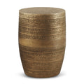 Antiqued Gold Distressed Iron Round Drum End Table - 20-inch
