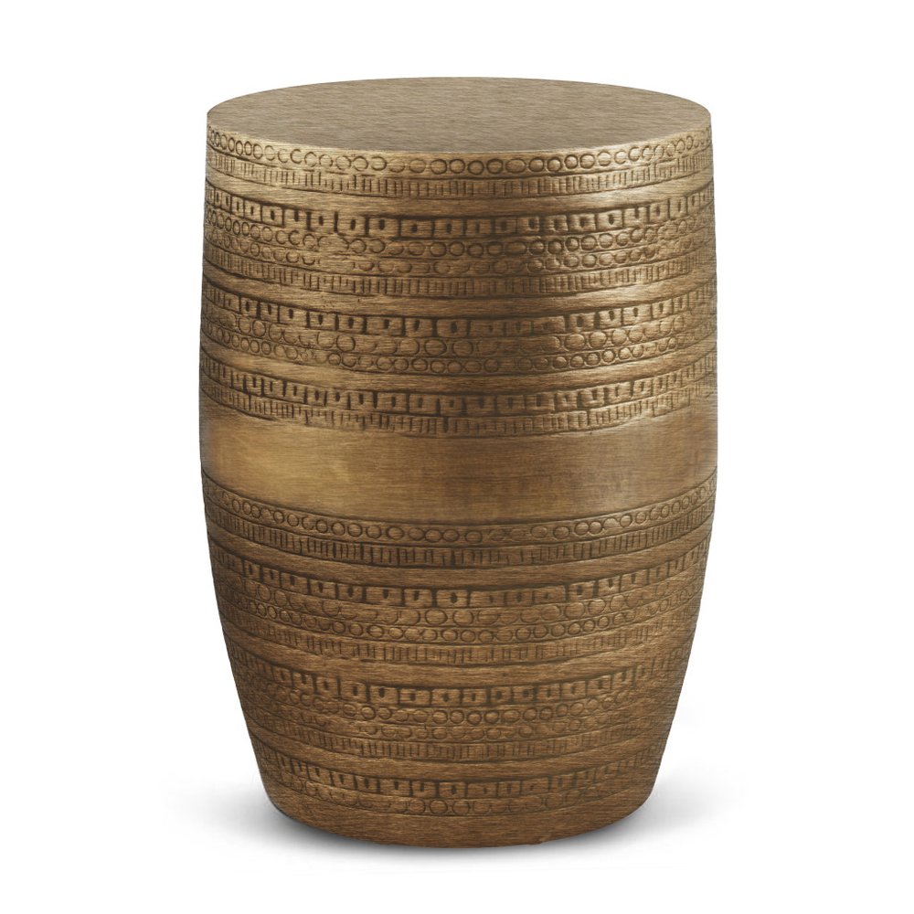 Antiqued Gold Distressed Iron Round Drum End Table - 20-inch