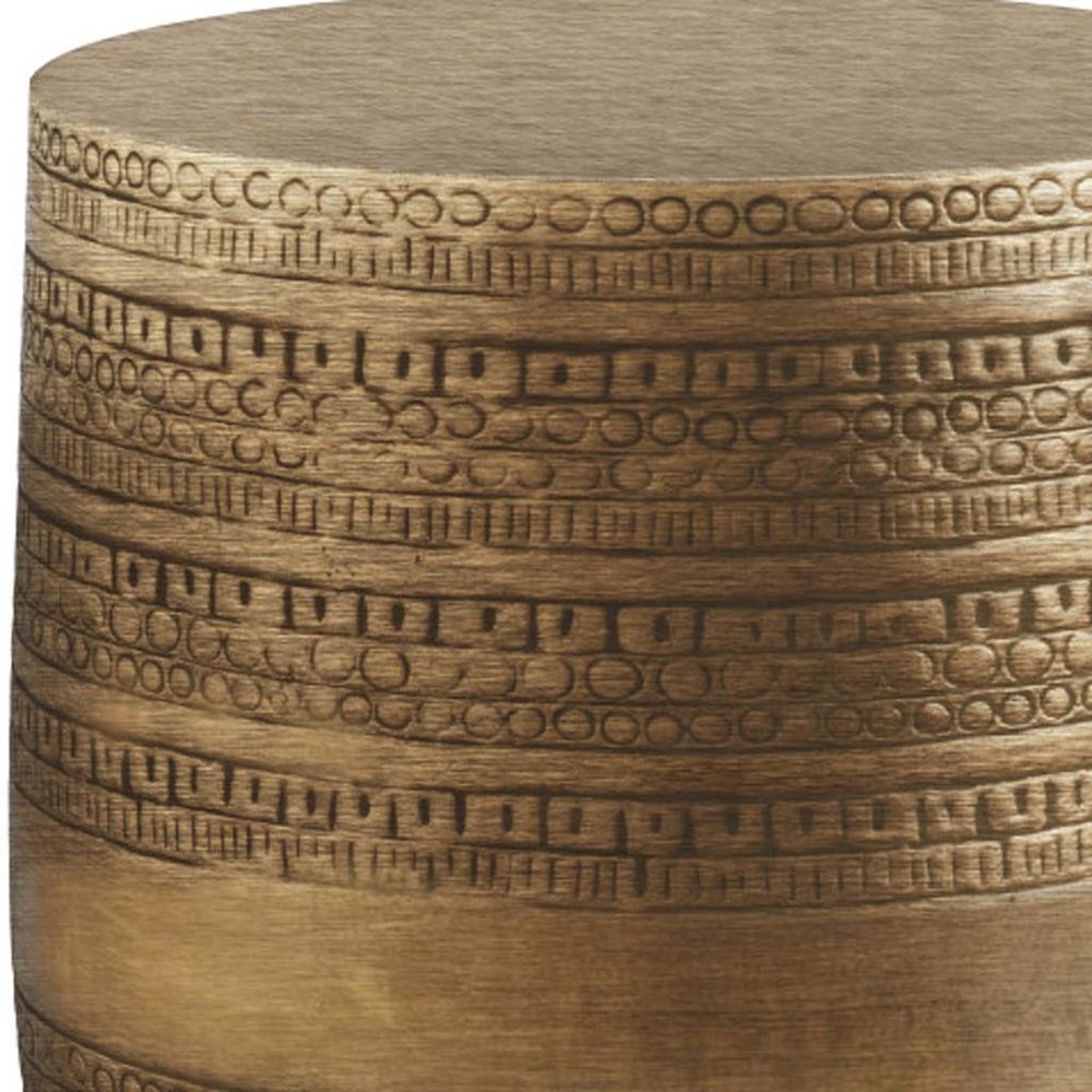 Antiqued Gold Distressed Iron Round Drum End Table - 20-inch