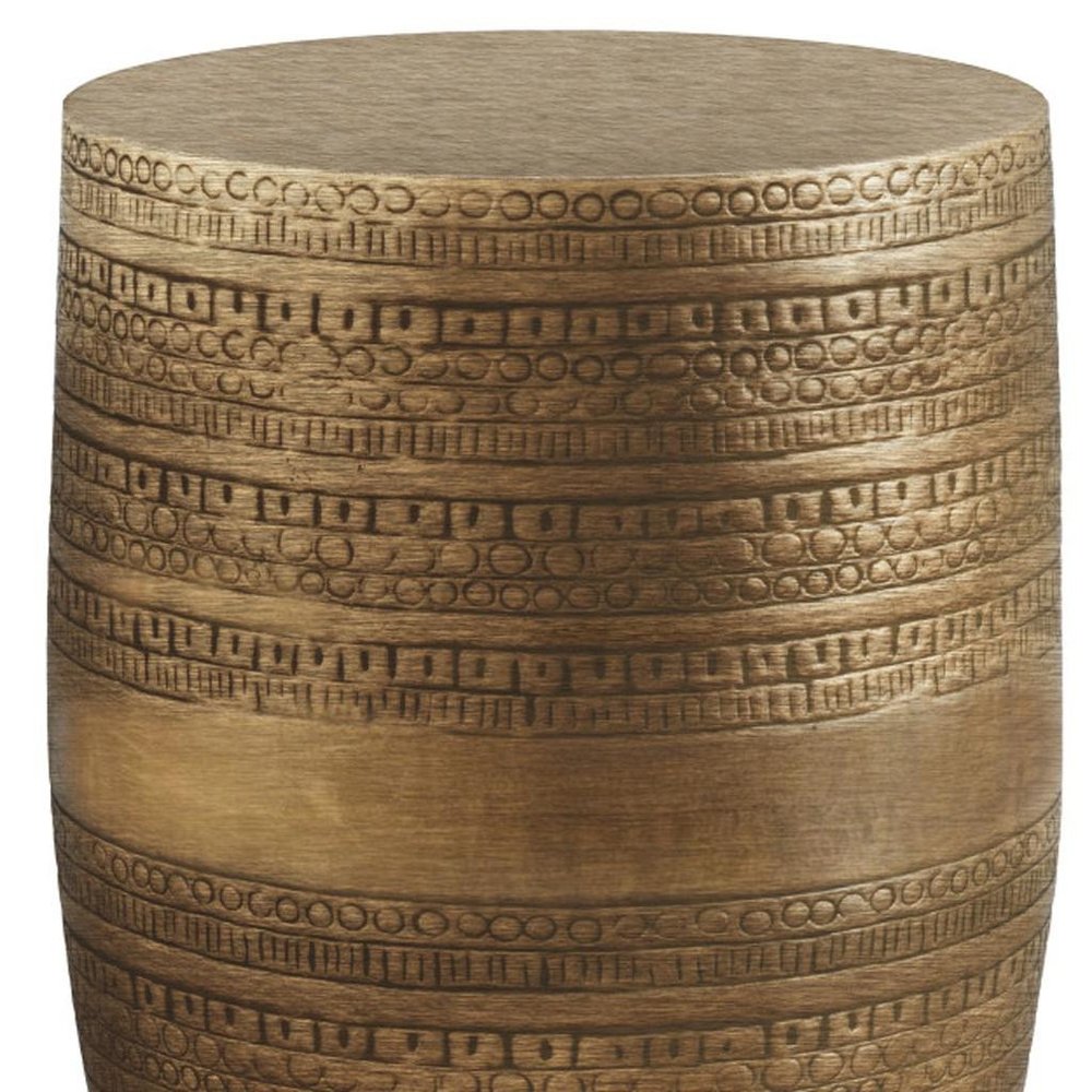 Antiqued Gold Distressed Iron Round Drum End Table - 20-inch