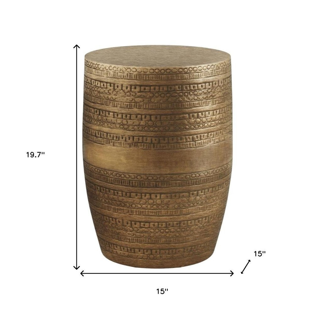 Antiqued Gold Distressed Iron Round Drum End Table - 20-inch