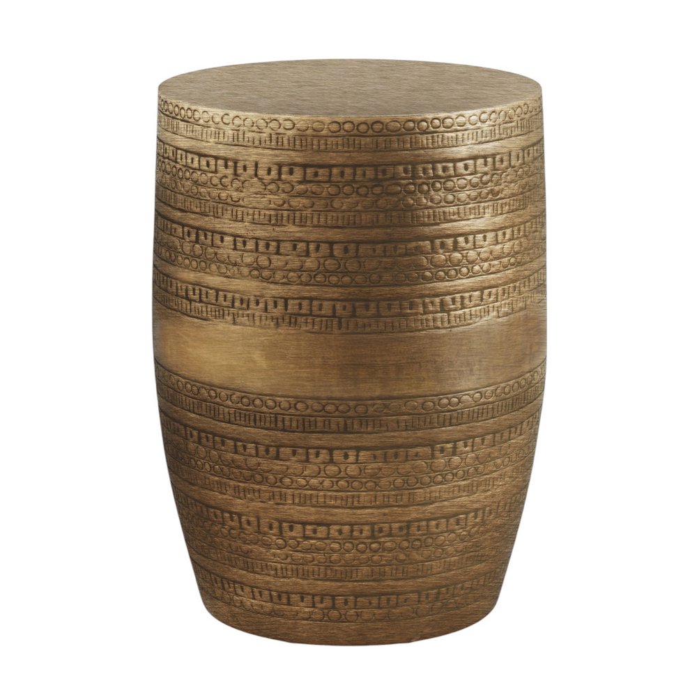 Antiqued Gold Distressed Iron Round Drum End Table - 20-inch