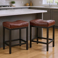 Set of Two 22 Brown and Black Faux Leather and Steel Backless Bar Chairs