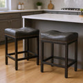 Set of Two 22 Black Faux Leather and Steel Backless Bar Chairs