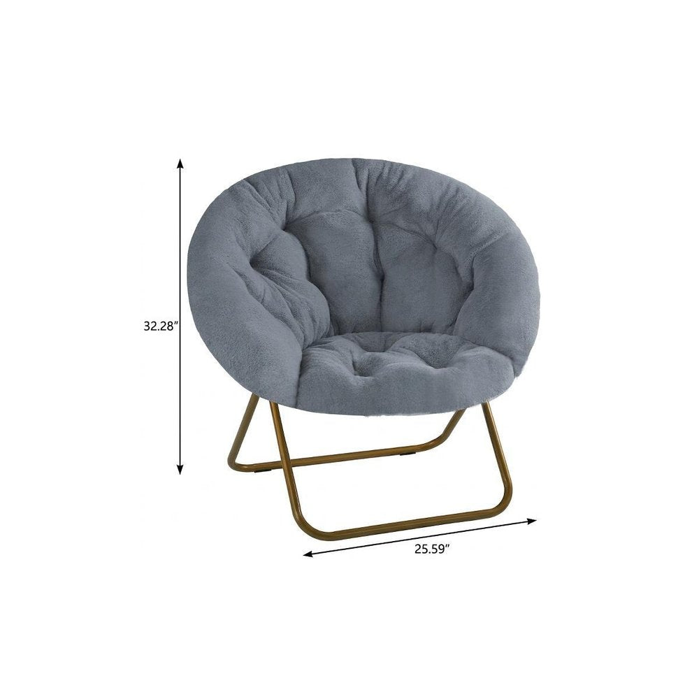 Gray and Bronze Tufted Faux Fur and Metal Folding Lounge Chair - 26-inch