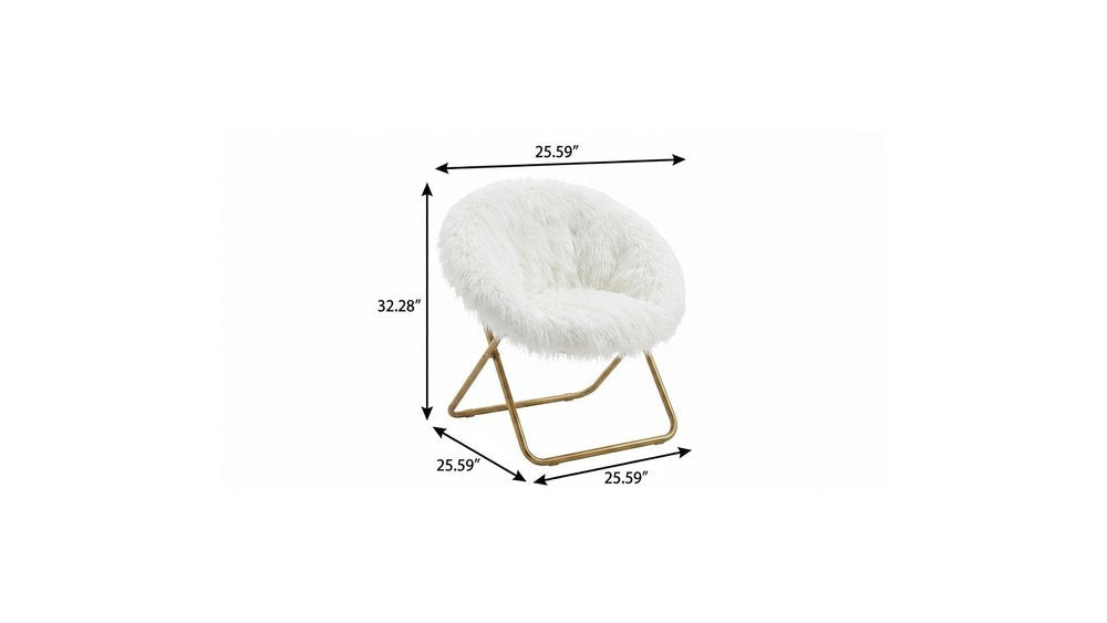 White and Bronze Tufted Faux Fur and Metal Lounge Chair - 26-inch