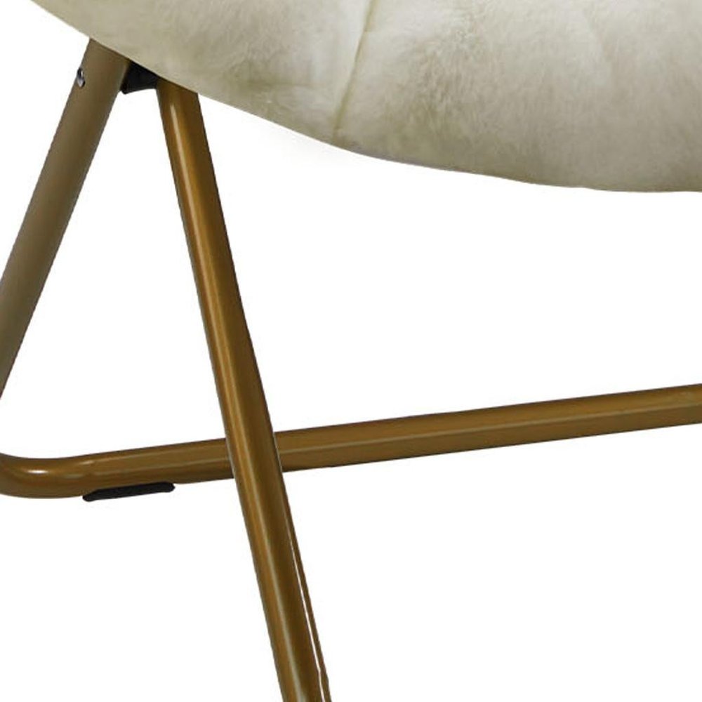 White and Bronze Tufted Faux Fur and Metal Lounge Chair - 26-inch
