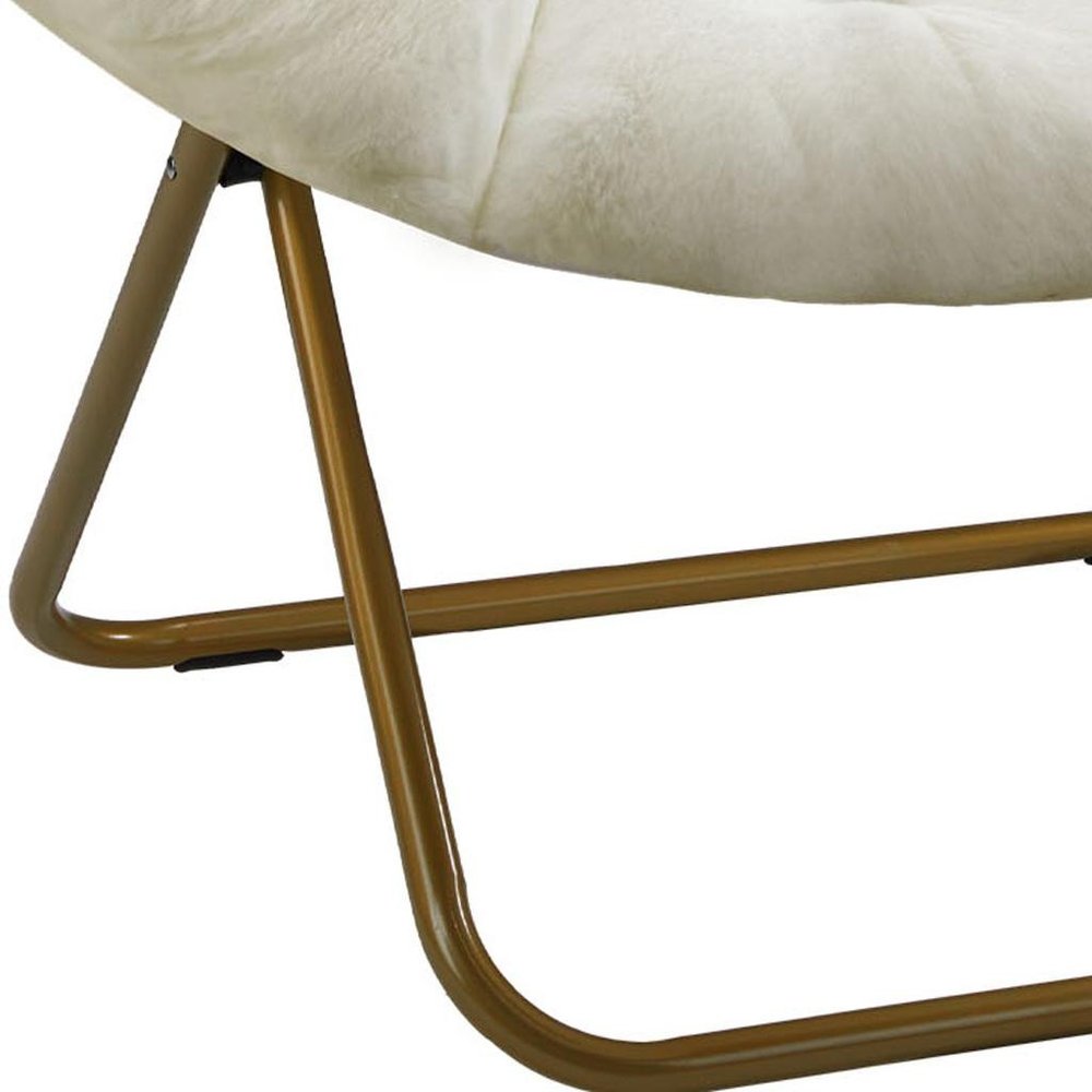 White and Bronze Tufted Faux Fur and Metal Lounge Chair - 26-inch