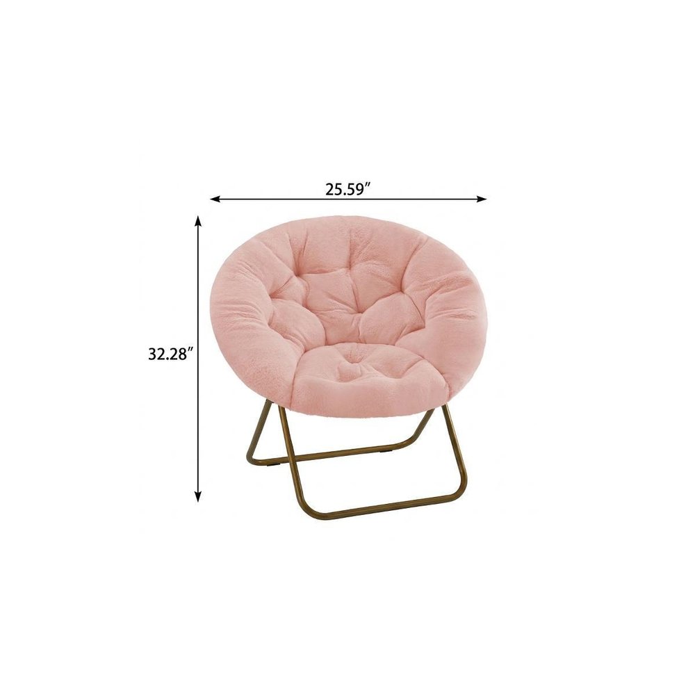 Pink and Bronze Tufted Faux Fur and Metal Folding Lounge Chair - 26-inch