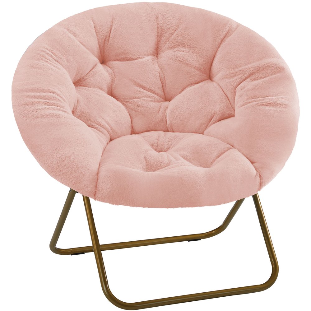 Pink and Bronze Tufted Faux Fur and Metal Folding Lounge Chair - 26-inch
