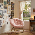 Pink and Bronze Tufted Faux Fur and Metal Folding Lounge Chair - 26-inch
