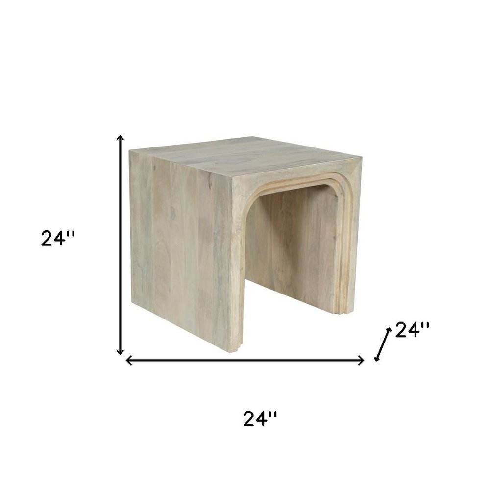White Solid Wood Square Sled End Table - 24-inch