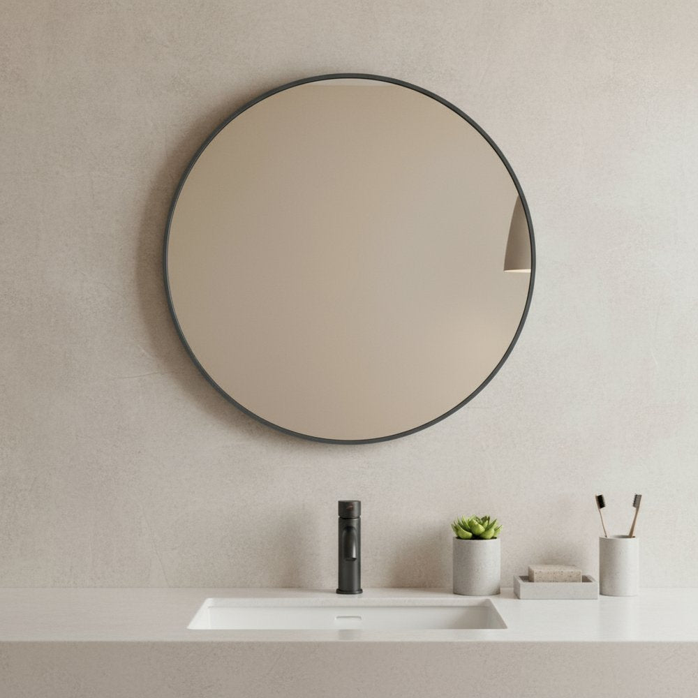 Black Metal Round Framed Bathroom Vanity Mirror - 20-inch