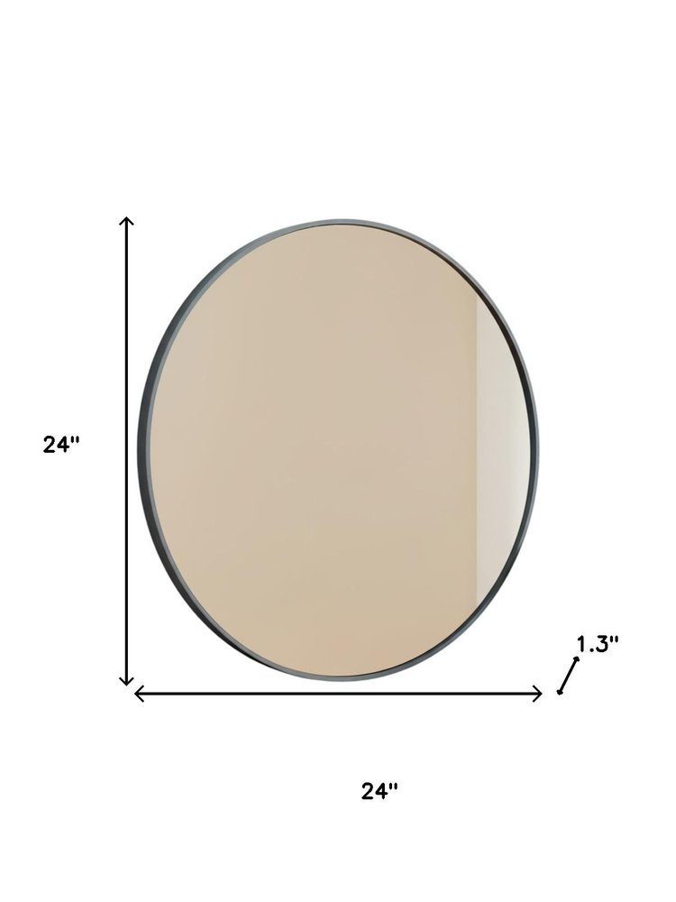 Black Metal Round Framed Bathroom Vanity Mirror - 24-inch