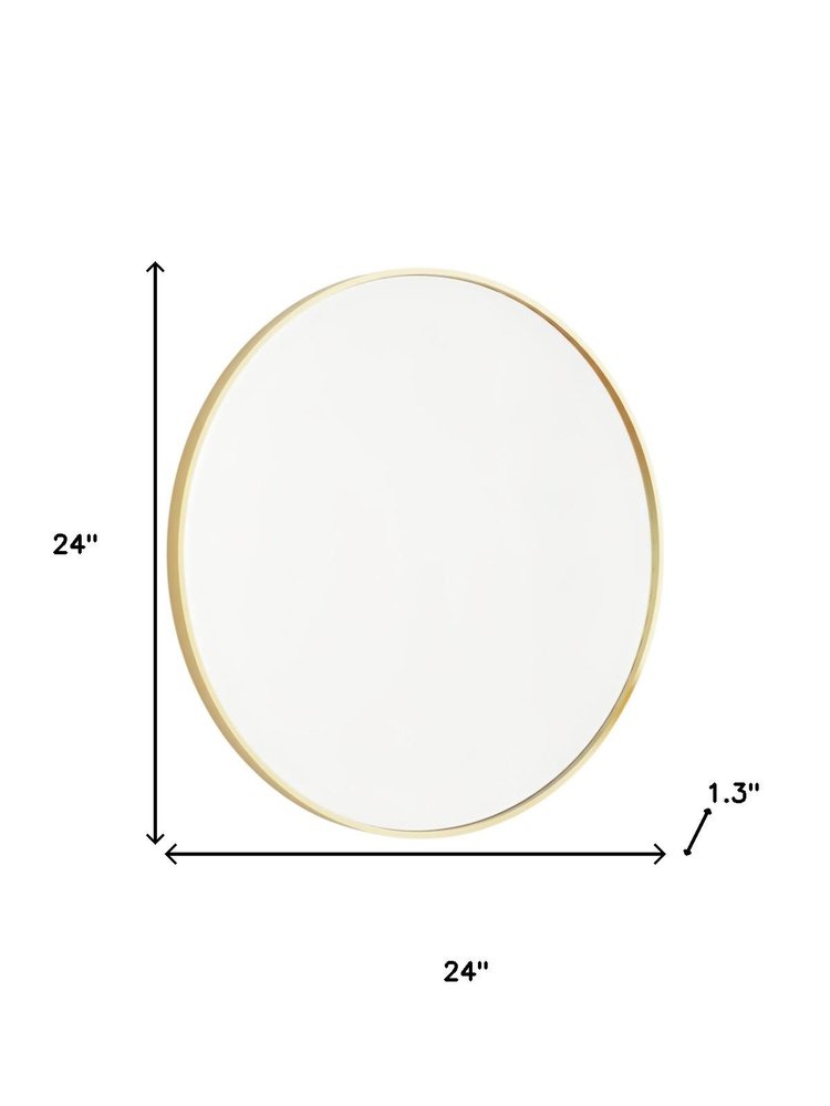 Gold Metal Round Framed Bathroom Vanity Mirror - 24-inch