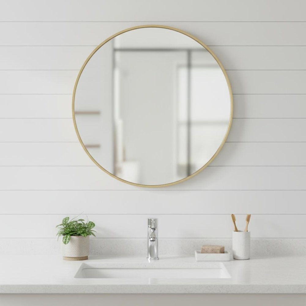 Gold Metal Round Framed Bathroom Vanity Mirror - 24-inch
