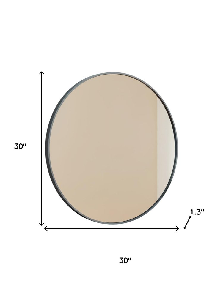 Black Metal Round Framed Bathroom Vanity Mirror - 30-inch