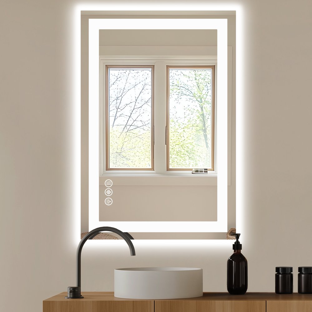 Clear Lighted Frameless Bathroom Vanity Mirror - 24-inch