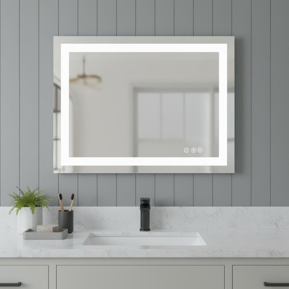Clear Lighted Frameless Bathroom Vanity Mirror - 28-inch