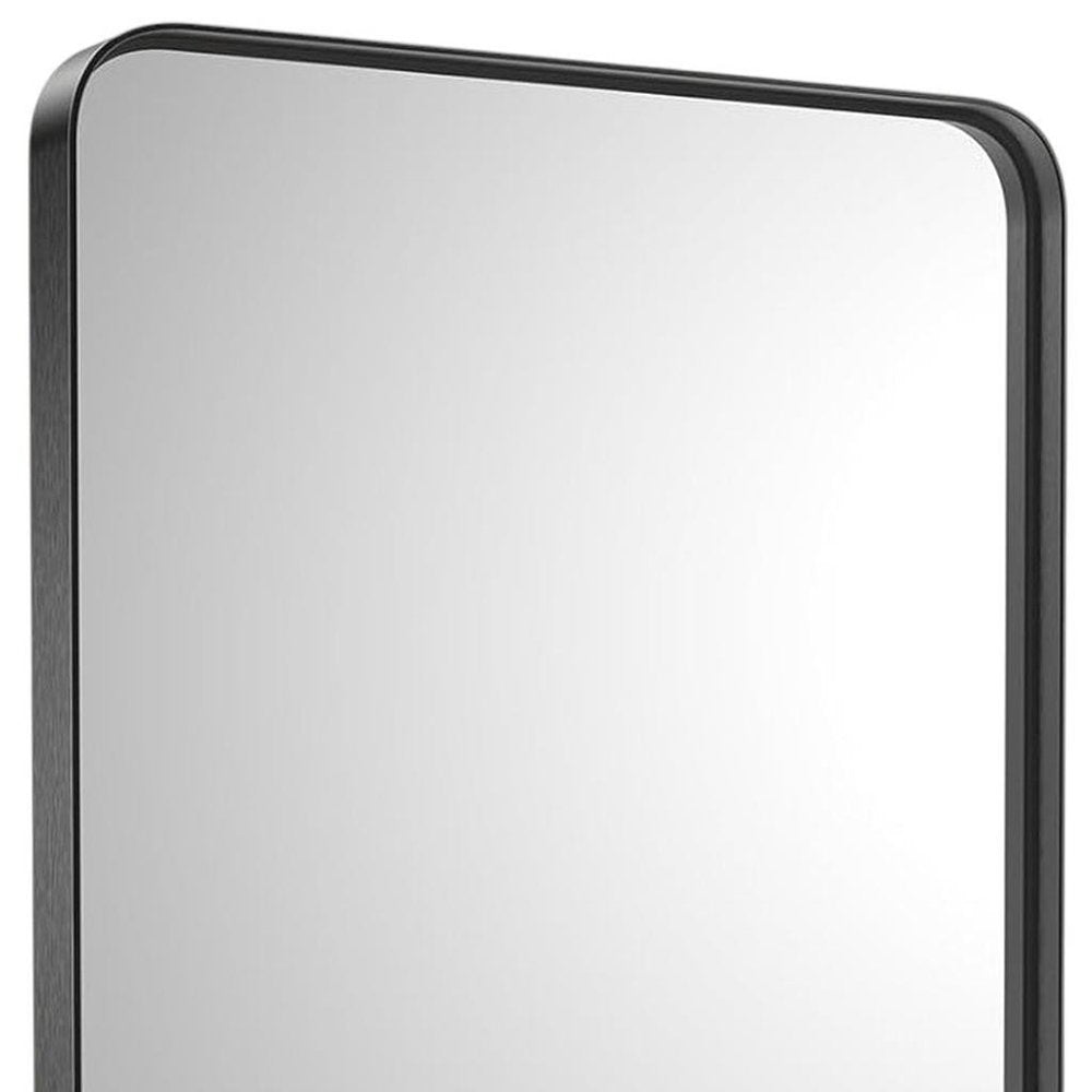 Black Metal Floating Framed Bathroom Vanity Mirror - 35-inch
