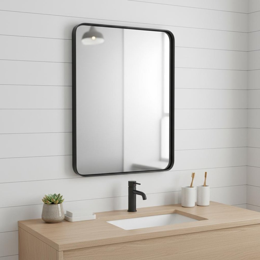 Black Metal Floating Framed Bathroom Vanity Mirror - 39-inch