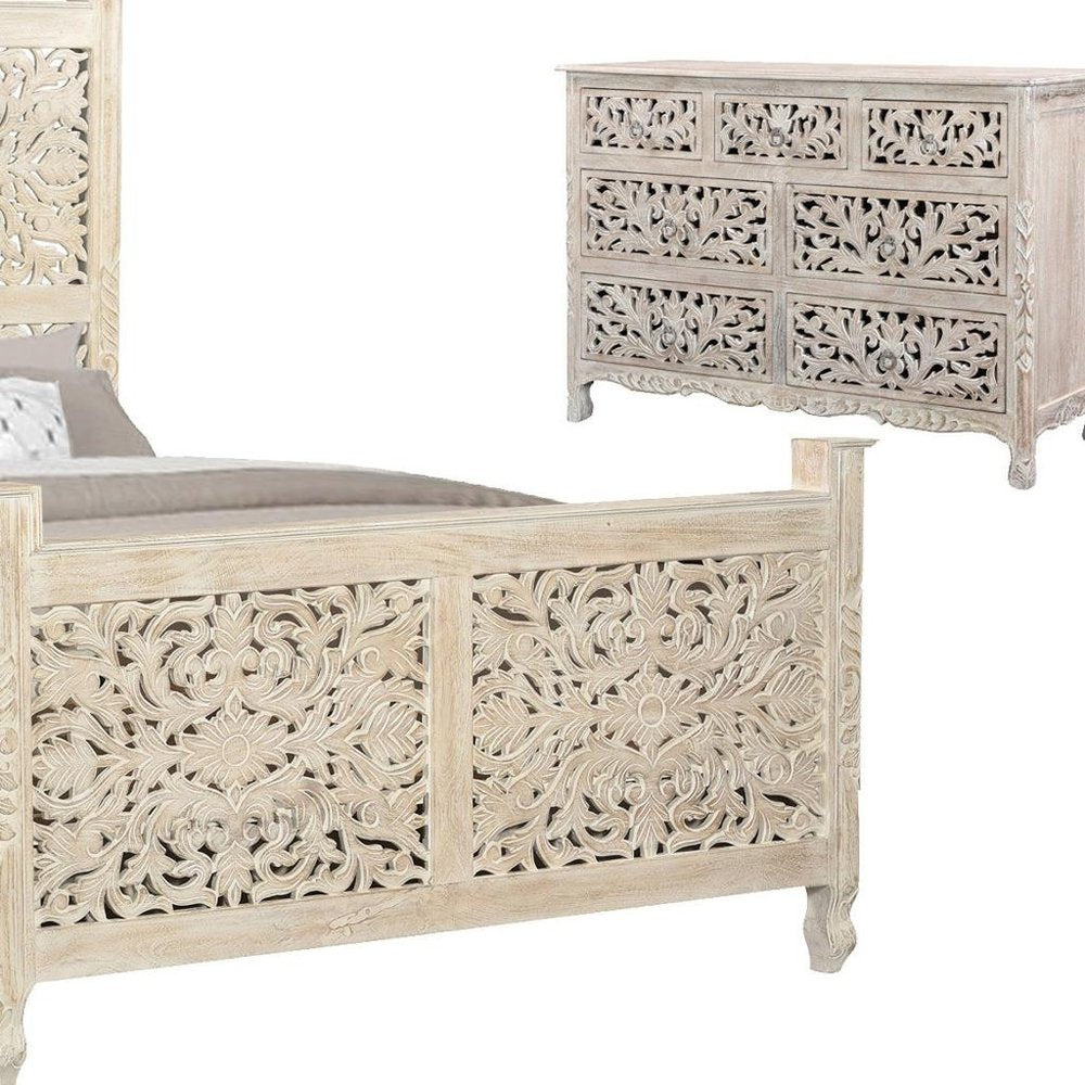 Three Piece White Solid Wood Bedroom Set