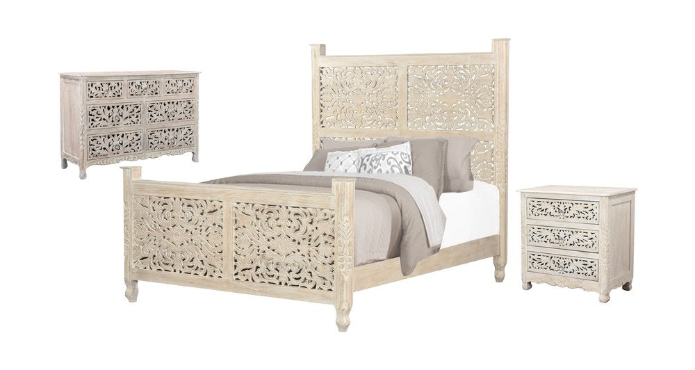 Three Piece White Solid Wood Bedroom Set