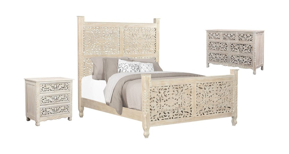 Three Piece White Solid Wood Bedroom Set