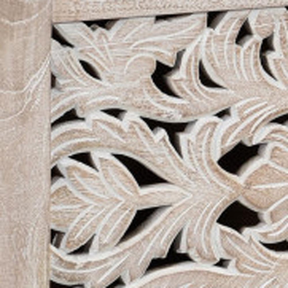 White Distressed Solid Wood Carved Floral Storage Ottoman - 52-inch