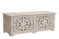 White Distressed Solid Wood Carved Floral Storage Ottoman - 52-inch