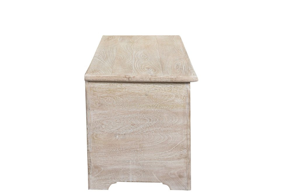 White Distressed Solid Wood Carved Floral Storage Ottoman - 52-inch