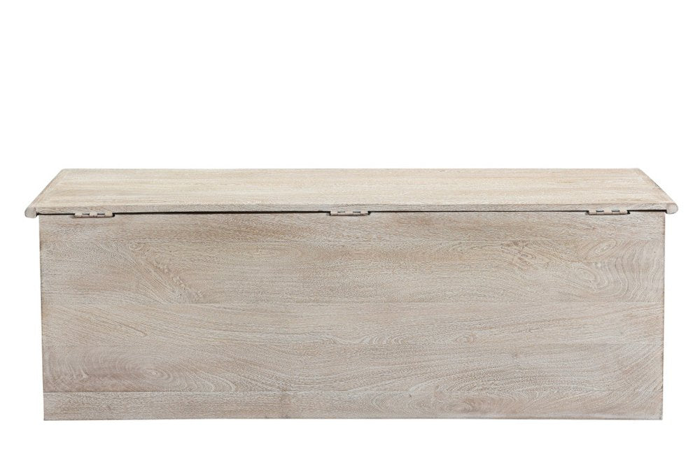 White Distressed Solid Wood Carved Floral Storage Ottoman - 52-inch